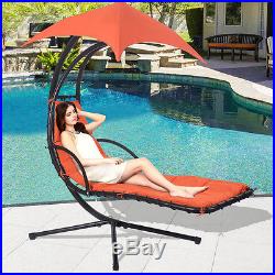 Hanging Chaise Lounge Chair Arc Stand Air Porch Swing Hammock Canopy Orange
