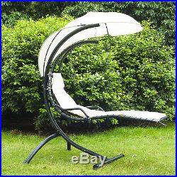 Hanging Chaise Lounger Air Porch Hammock Swing Chair Canopy Arc Stand Steel New