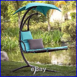 Hanging Chaise Lounger Chair Arc Stand Air Porch Swing Hammock Chair Canopy Teal