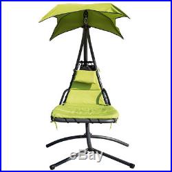 Hanging Chaise Lounger Chair Arc Stand Outdoor Swing Hammock Chair Canopy Green
