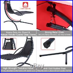 Hanging Chaise Lounger Chair Arc Stand Porch Swing Hammock Canopy Cushion Red