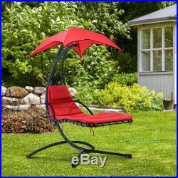 Hanging Chaise Lounger Chair Arc Stand Porch Swing Hammock Canopy Cushion Red