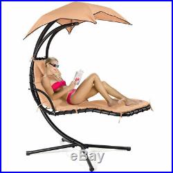Hanging Chaise Lounger Chair Arc Stand Porch Swing Hammock Chair Canopy Khaki