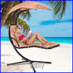 Hanging Chaise Lounger Chair Arc Stand Porch Swing Hammock Chair With Canopy Khaki
