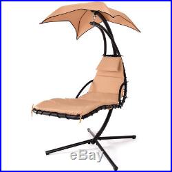 Hanging Chaise Lounger Chair Arc Stand Porch Swing Hammock Chair With Canopy Khaki
