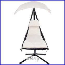Hanging Chaise Lounger Chair Arc Stand Swing Hammock Chair Canopy Beige