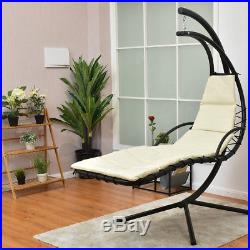 Hanging Chaise Lounger Chair Arc Stand Swing Hammock Chair Canopy Beige