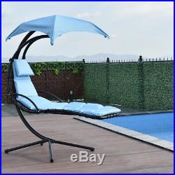 Hanging Chaise Lounger Chair Arc Stand Swing Hammock Chair Canopy Blue