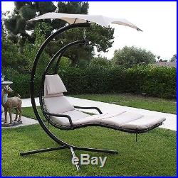 Hanging Chaise Lounger Chair Porch Deck Patio Swing Hammock Canopy Camping Beige