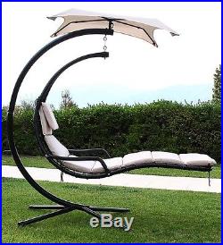 Hanging Chaise Lounger Chair Porch Deck Patio Swing Hammock Canopy Camping Beige