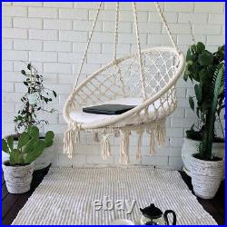 Hanging Cotton Rope Macrame Hammock Chair Swing Outdoor Garden+ Set Metal