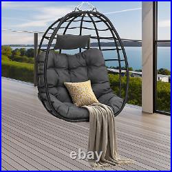 Hanging Egg Chair Foldable Patio Chair Rattan Wicker Steel Hanging Chain Cushion