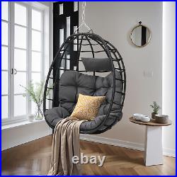 Hanging Egg Chair Foldable Patio Chair Rattan Wicker Steel Hanging Chain Cushion