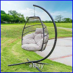 Hanging Egg Chair Outdoor Porch Swing Soft Cushion Seat Furniture Steel with Stand