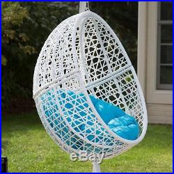 Hanging Egg Chair Resin Wicker White Blue Cushion Patio Furniture Front Porch