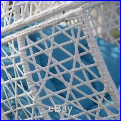 Hanging Egg Chair Resin Wicker White Blue Cushion Patio Furniture Front Porch