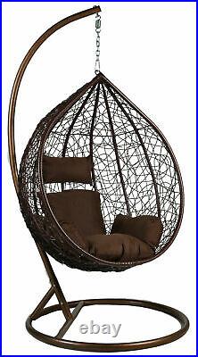 Hanging Egg Chair Swing Hammock Cushion Rattan Wicker Indoor Outdoor Brown