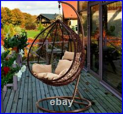 Hanging Egg Chair Swing Hammock Cushion Rattan Wicker Indoor Outdoor Brown