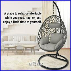 Hanging Egg Chair Swing Hammock Cushion Rattan Wicker Indoor Outdoor Lounge Grey