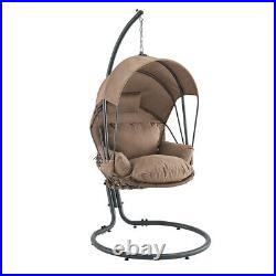 Hanging Egg Chair Swing Lounge Chair Canopy Cover UV Resistant with Stand Brown