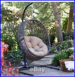 Hanging Egg Chair Swing Resin Wicker Cushion Indoor Outdoor Patio BROWN Seat New