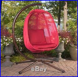 Hanging Egg Chair Swing Stand Patio Outdoor Home Seating Furniture Poolside Red