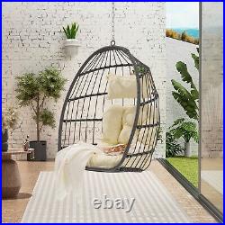 Hanging Egg Chair Wicker Swing Egg Basket Chairs with UV Resistant Cushions 350lbs