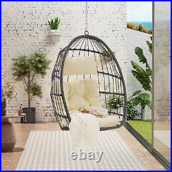 Hanging Egg Chair Wicker Swing Egg Basket Chairs with UV Resistant Cushions 350lbs