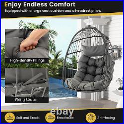 Hanging Egg Chair Wicker Swing Hammock Chair with Head Pillow & Seat Cushion Gray