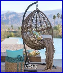 Hanging Egg Chair With Stand Cushion Wicker Teardrop Shape Outdoor Patio Set