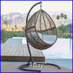Hanging Egg Chair With Stand Cushion Wicker Teardrop Shape Outdoor Patio Set