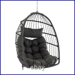 Hanging Egg Chair with Head Pillow and Large Seat Cushion-Gray Color Gray