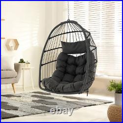 Hanging Egg Chair with Head Pillow and Large Seat Cushion-Gray Color Gray