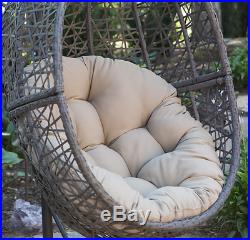 Hanging Egg Chair with Stand Wicker Basket Cushion Indoor Outdoor Hammock Swing