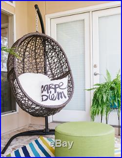 Hanging Egg Chair with Stand Wicker Basket Cushion Indoor Outdoor Hammock Swing
