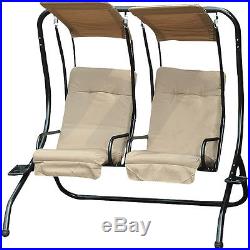 Hanging Porch Swing Lounge Chair Canopy Shade Outdoor Patio Garden Furniture Tan