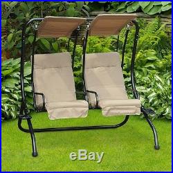 Hanging Porch Swing Lounge Chair Canopy Shade Outdoor Patio Garden Furniture Tan