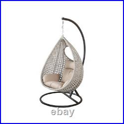 Hanging Rattan Egg Chair Swing Garden Chair Weave With Beige Cushion Outdoor Fur