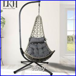 Hanging Rattan Egg Chair with Metal Frame Stand for Indoor Outdoor Garden Use