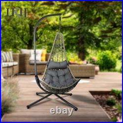 Hanging Rattan Egg Chair with Metal Frame Stand for Indoor Outdoor Garden Use