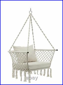 Hanging Rope Hammock Chair Swing Outdoor Porch Patio Yard Seat with Cushion Seat
