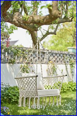 Hanging Rope Hammock Chair Swing Outdoor Porch Patio Yard Seat with Cushion Seat