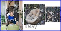 Hanging Wicker Chair Outdoor Swing Stand Patio Garden Cushion Resin Furniture