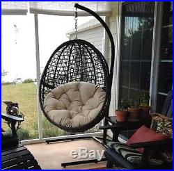 Hanging Wicker Chair Outdoor Swing Stand Patio Garden Cushion Resin Furniture