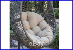Hanging Wicker Chair Swing w Stand Cushions Outdoor Indoor Pool Patio New