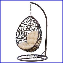 Hanging Wicker Chair Swing with Stand Cushions Patio Pool Indoor Outdoor Sturdy