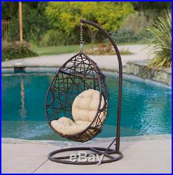 Hanging Wicker Egg Swinging Chair Seat Cushion Hammock Swing Stand Outdoor Brown