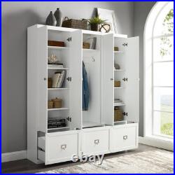 Harper 3Pc Entryway Set White Hall Tree & 2 Pantry Closets