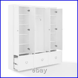 Harper 3Pc Entryway Set White Hall Tree & 2 Pantry Closets