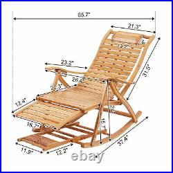 Heavy Duty Bamboo Rocking Chair Adjustable Lounge Recliner Leisure Living Room